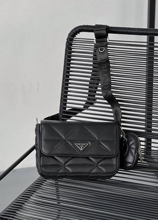 Женская сумка кроссбоди prada через плечо сумка 2 в 1 черная брендовая сумочка2 фото