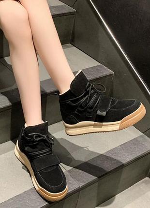 Новые черные из искусственной замши хайтопы ботинки