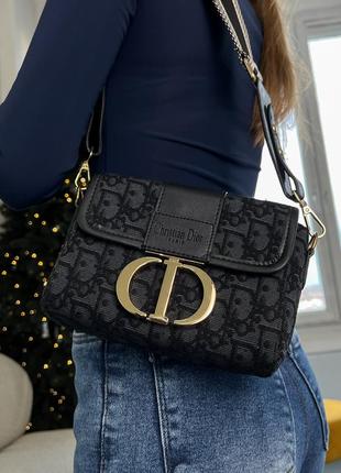 Жіноча сумка cristian dior крос-боді у чорному текстилі тдиор через плече брендова сумочка3 фото