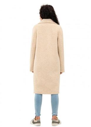 Пальто женское шерстяное демисезонное, двубортное, средней длины, бежевое с узором мелкое конфити7 фото