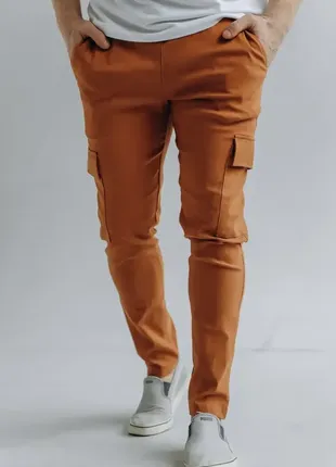Штани карго з кишенями брюки теракотового кольору1 фото
