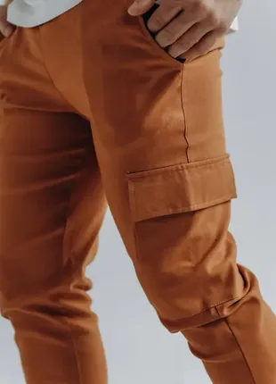 Штани карго з кишенями брюки теракотового кольору4 фото