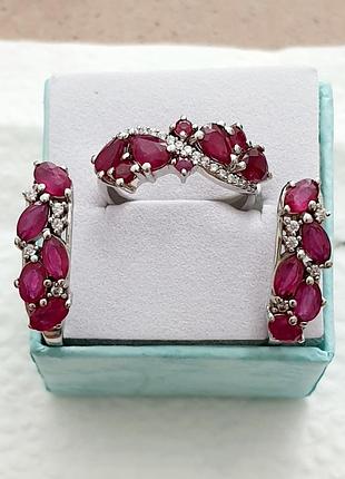 Серебряные серьги и серебряная кольца р. 17.5 с рубином