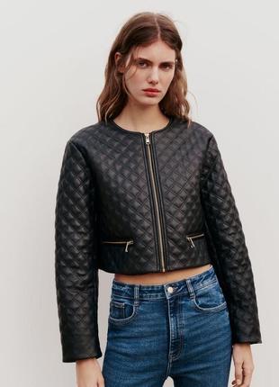 Короткая стеганая куртка черная zara new