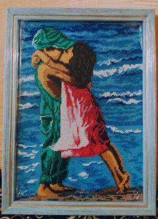 Картина из бисера вышита "перво любви"
