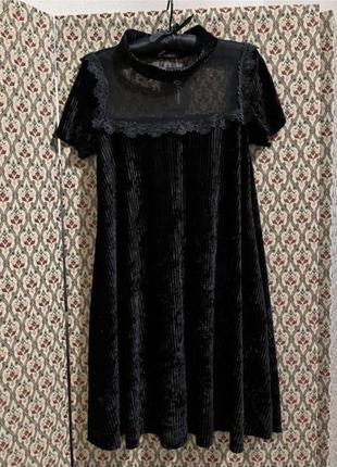Платье бархатная сетка вечерняя черная плиссе свободный крой нарядное платье2 фото