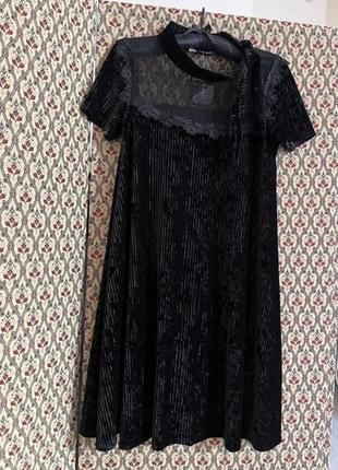 Платье бархатная сетка вечерняя черная плиссе свободный крой нарядное платье3 фото