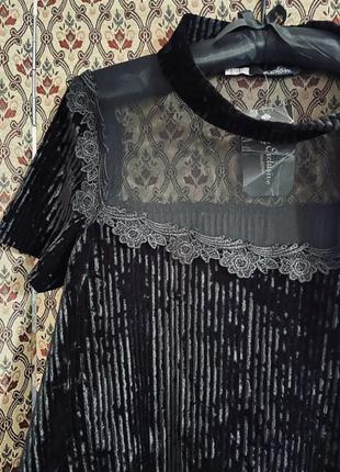 Платье бархатная сетка вечерняя черная плиссе свободный крой нарядное платье4 фото