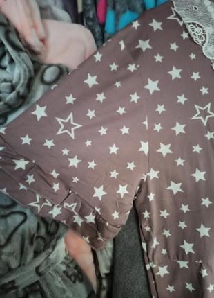 Нічна сорочка з мереживом прінт зірки ночнушка с кружевом в звездный принт3 фото