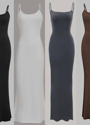 Трендова жіноча облягаюча довга "гола" сукня з віскози та на бретельках9 фото