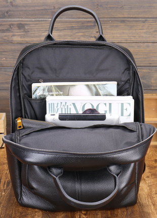 Шкіряний чоловічий рюкзак класичний чорний з натуральної шкіри якісний10 фото