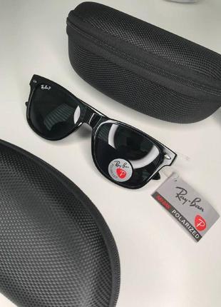 Мужские солнцезащитные очки ray ban wayfarer polaroid рей бен вайфаер унисекс черные антиблик с поляризацией5 фото