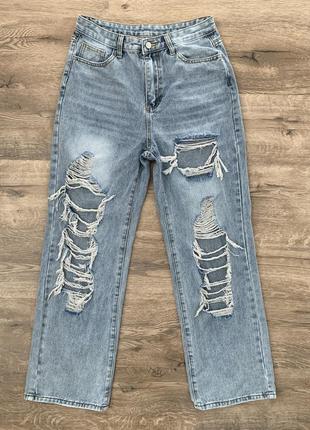 Широкие джинсы с рваными коленями shein wide leg2 фото