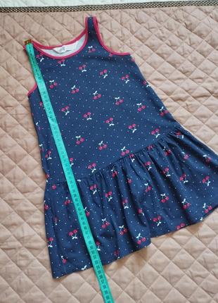 Летнее платье h&amp;m на 2-4 р. девочке синее с рюшкой в вишни сарафан платье7 фото