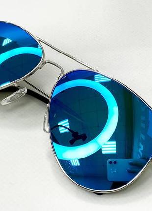 Очки солнцезащитные зеркальные авиаторы в тонкой серебристой металлической оправе