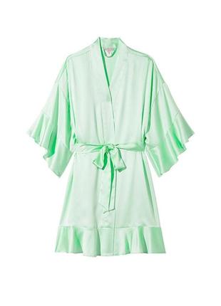 Женский сатиновый халат victoria's secret satin flounce robe x/s мятный3 фото