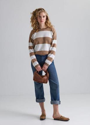 Джемпер женский в полоску трикотажный легкий свитер свободный полосатый джемпер с круглым вырезом4 фото