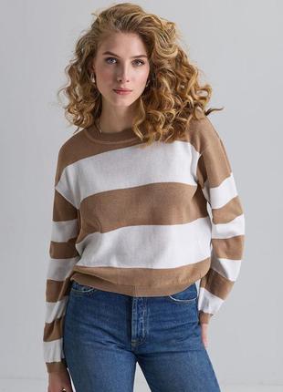 Джемпер женский в полоску трикотажный легкий свитер свободный полосатый джемпер с круглым вырезом1 фото