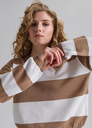 Джемпер женский в полоску трикотажный легкий свитер свободный полосатый джемпер с круглым вырезом10 фото