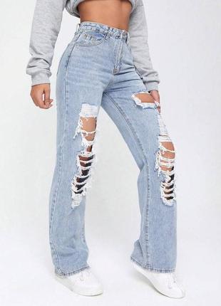 Широкие джинсы с рваными коленями shein wide leg6 фото