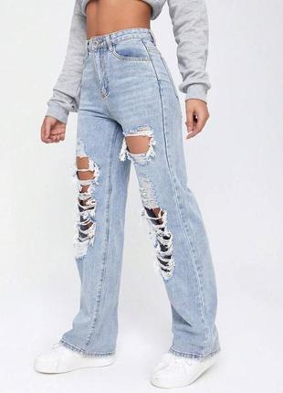 Широкие джинсы с рваными коленями shein wide leg9 фото