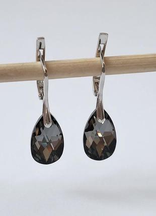 Срібні сережки сережки крапельки з камінням сваровскі срібло 925 проби родоване 3.60 г 5000р