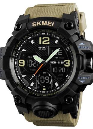 Мужские спортивные наручные часы skmei 1155 электронные с подсветкой, армейские камуфляжные часы с будильником1 фото