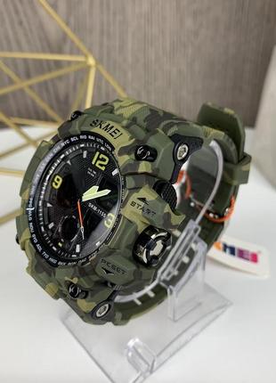 Мужские спортивные наручные часы skmei 1155 электронные с подсветкой, армейские камуфляжные часы с будильником6 фото