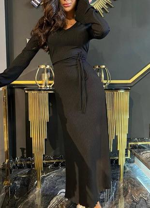 Удивительное женское длинное платье в широкий рубчик мустанг5 фото