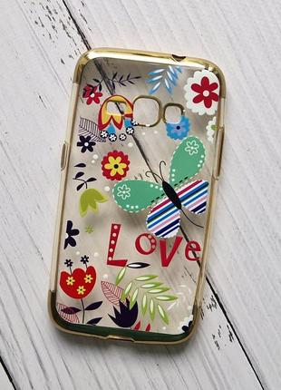 Чохол для samsung galaxy j1 2016 (j120) силіконовий, квітковий принт, золотистий