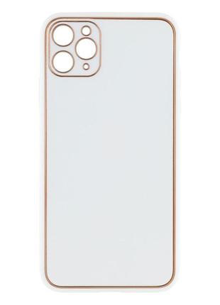 Чехол для iphone 11 pro max leather gold with frame without logo цвет 13 white1 фото