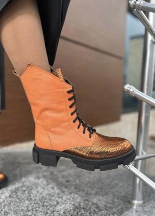 Яркие оранжевые ботинки токио натуральна кожа питон металлик2 фото
