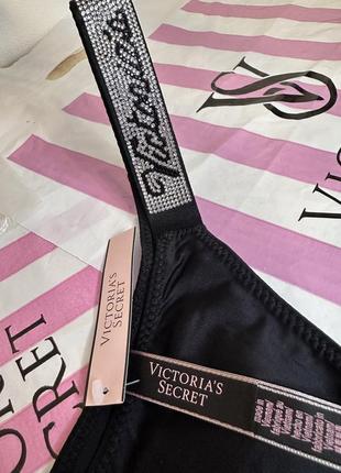 Трусики атласні чорні victoria's secret very sexy bombshell труси вікторія сикрет стрази каміння2 фото