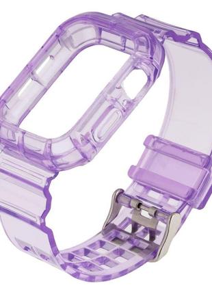 Ремешок для apple watch band color transparent + protect case 44mm цвет lilac
