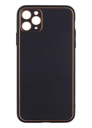 Чехол для iphone 11 pro max leather gold with frame without logo цвет 1 black1 фото