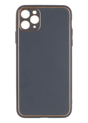 Чехол для iphone 11 pro max leather gold with frame without logo цвет 1 black5 фото