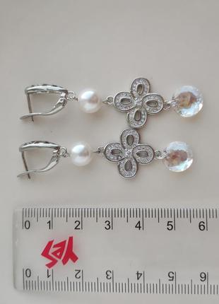 Сережки з кристалами сваровськи та перлами2 фото