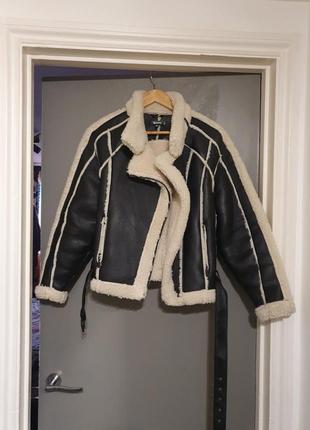 Нова тепла дублена курточка з хутром, стиль zara3 фото