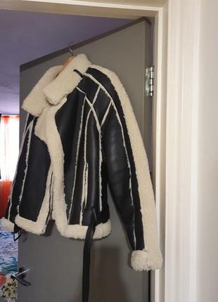 Нова тепла дублена курточка з хутром, стиль zara4 фото