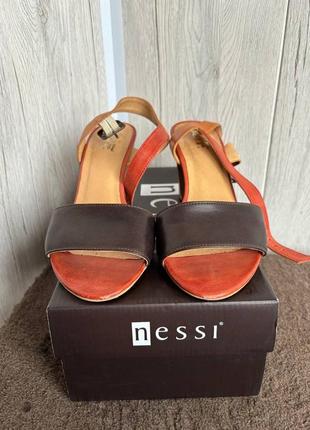 Женские кожаные босоножки, размер 37, каблук 9 см, натуральная кожа, nessi польша
