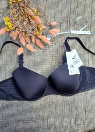 Черный бюстгальтер на большую грудь simone perele muse balcony 70е, 75f