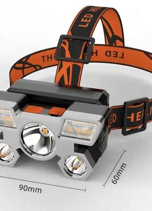 Налобный фонарик, аккумуляторный со встроенной батареей 18650, мощный свет, кемпинг, приключения, рыбалка