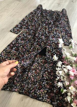 Красива шифонова сукня селянка, літня шифонова сукня міді з розрізом,2 фото