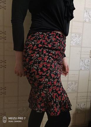Multiblu, германия стильная юбка, юбочка миди в цветок роза 100% вискоза размер м- l2 фото