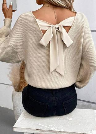 Стильный свитер из ангоры, женский пуловер с завязками на спине, бежевый4 фото