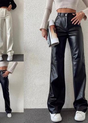 Женские модные брюки из экокожи, стильные кожаные классические брюки черные3 фото
