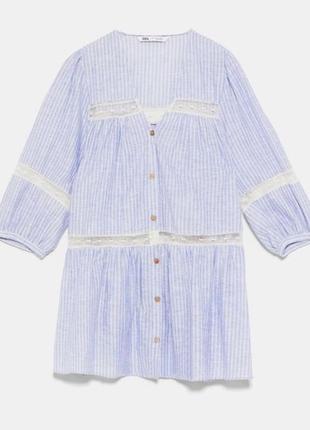 Zara льняная блузка, блуза свободного кроя, льняная рубашка, сорочка4 фото