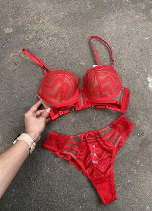 Комплект женского белья красный червоный, кружевное красивое2 фото