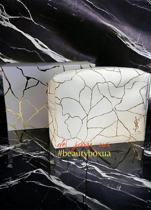 Біла косметичка yves saint laurent white marble with gold veins cosmetic pouch сумка для косметики2 фото
