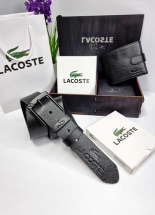 Мужской набор lacoste (ремень +бумажник + упаковка)4 фото